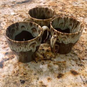 Three Vintage Cannonsburg USA Pottery Brown Drip Glaze Coffee Mugs